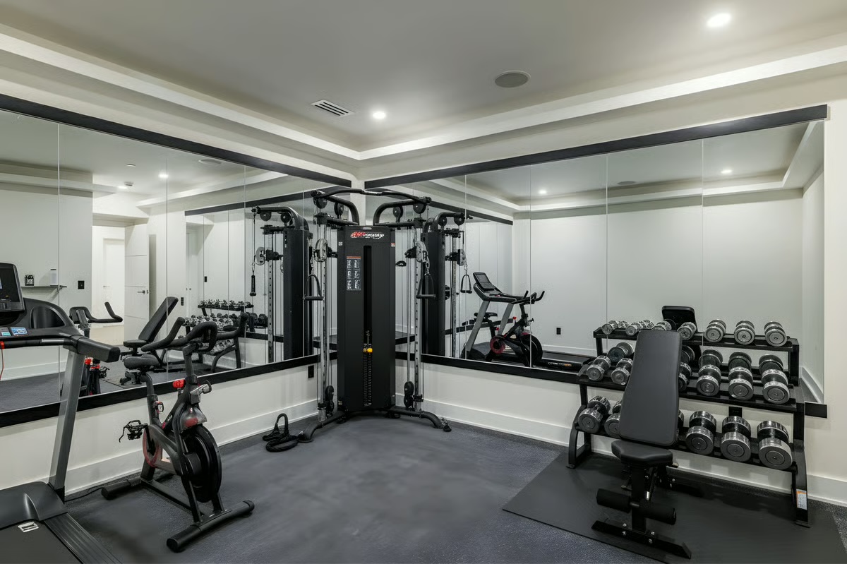 Finished lower-level home gym