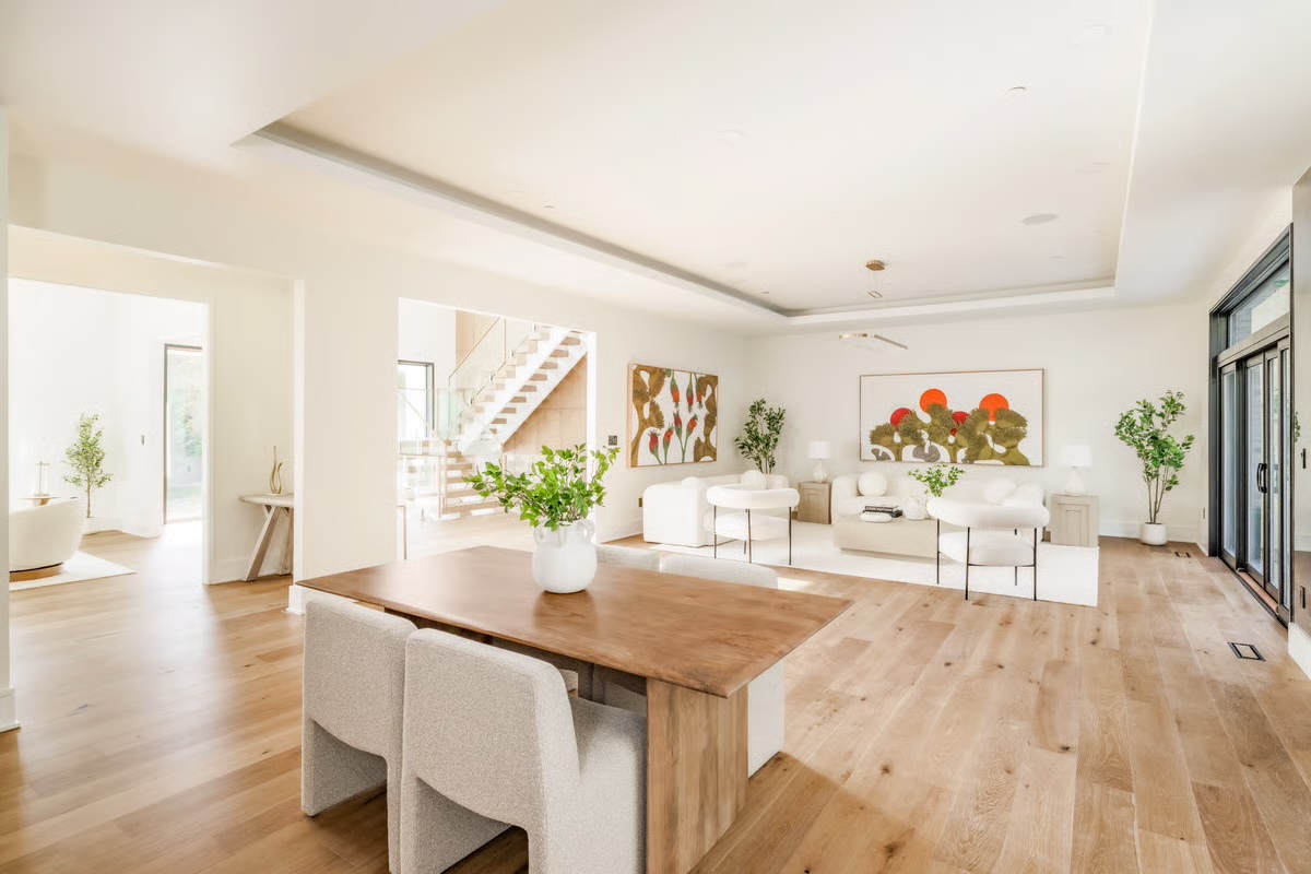 Professionally photographed living area with integrated millwork and custom finishes