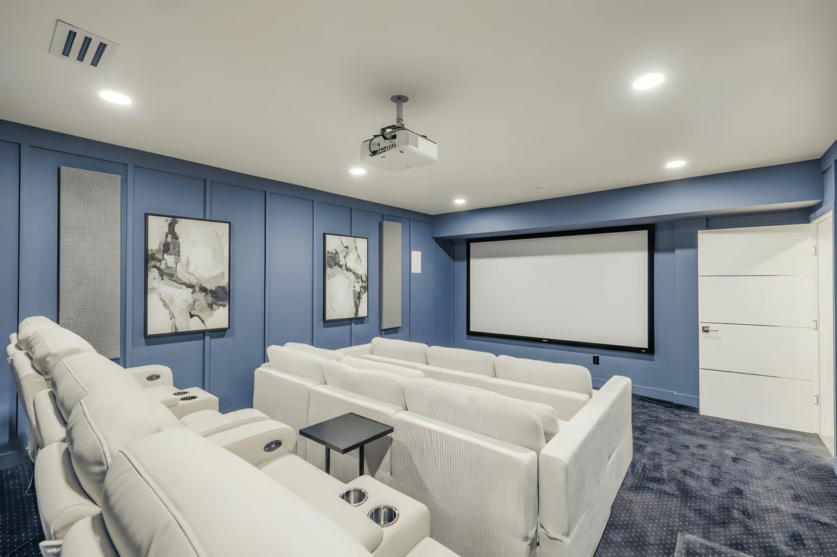Purpose-built home theater in a finished basement